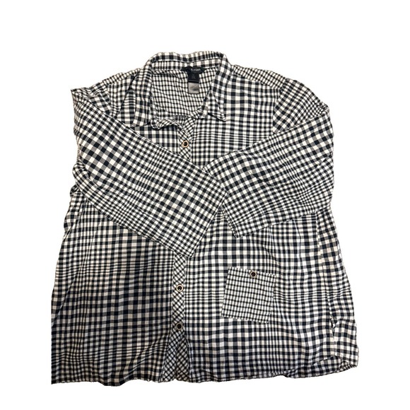 Ali Miles Tops - Ali Miles Womens 1X Black White Gingham Check Button Up Shirt Cotton Bohemian